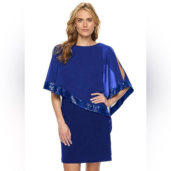 Size 12 BLUE EMBELLISHED CAPELET DRESS Evening Wedding - Picture 2 of 3